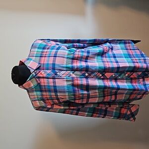 Talbots Colorful Long Sleeve Plaid Cotton Blouse Large NWT
